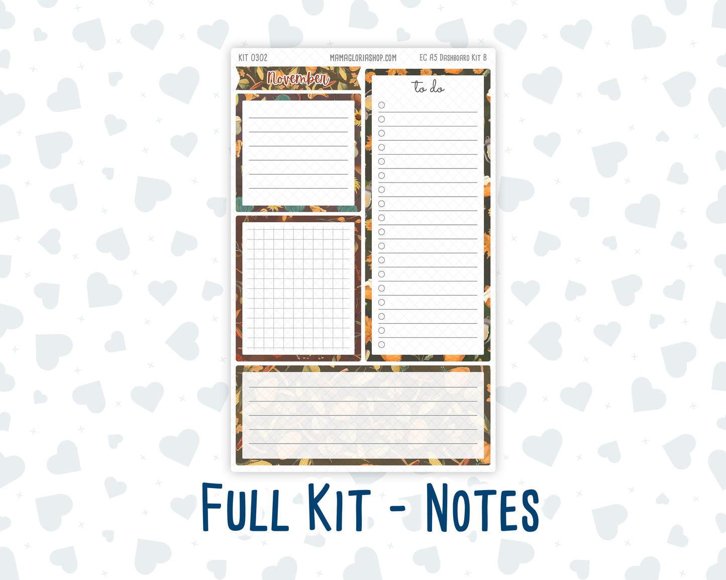 Kit 0302 - A5 - EC Notes Pages - Dashboard Kit | Productivity Page - November - Thankful Season