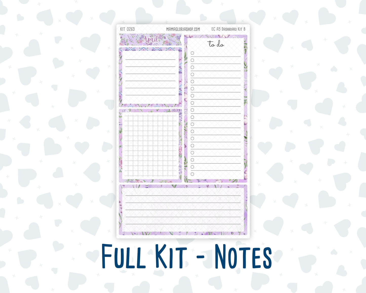 Kit 0263 - A5 - EC Notes Pages - Dashboard Kit | Productivity Page - April - Lavender Drift