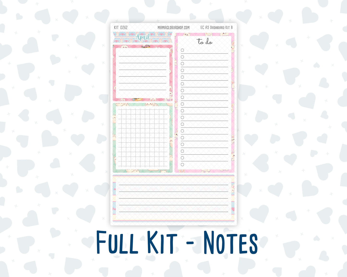 Kit 0262 - A5 - EC Notes Pages - Dashboard Kit | Productivity Page - April - Spring Puffs