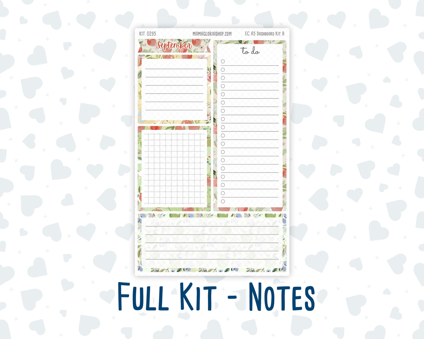 Kit 0295 - A5 - EC Notes Pages - Dashboard Kit | Productivity Page - September - Apple Harvest