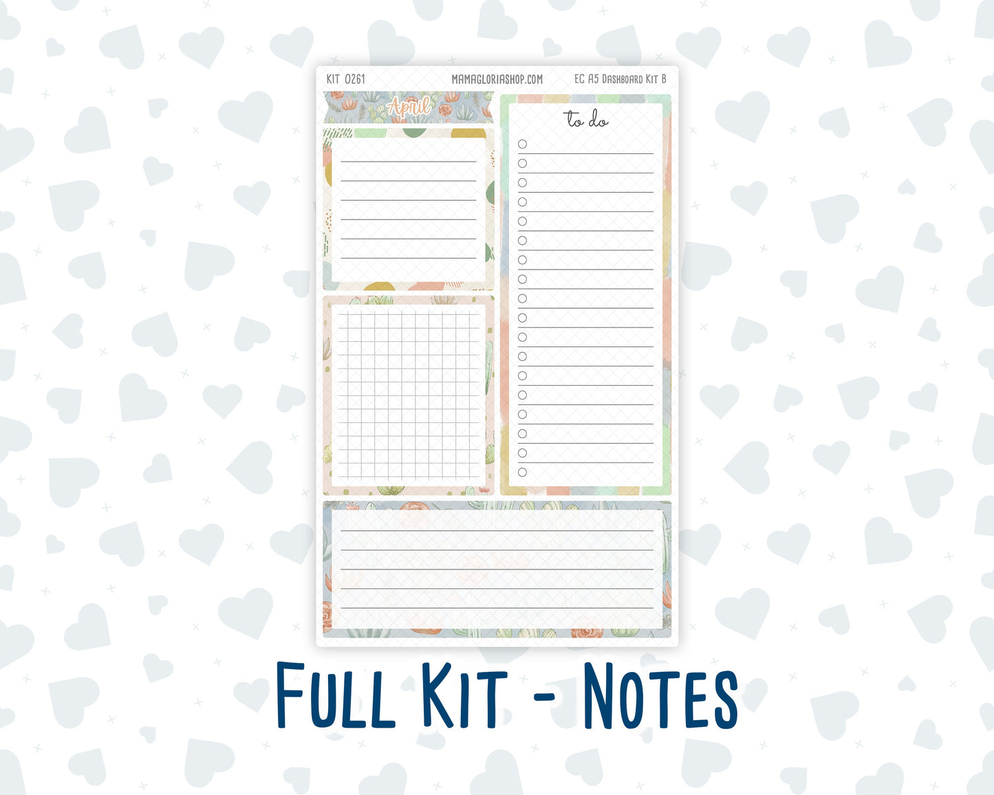 Kit 0261 - A5 - EC Notes Pages - Dashboard Kit | Productivity Page - April - Llama Spring