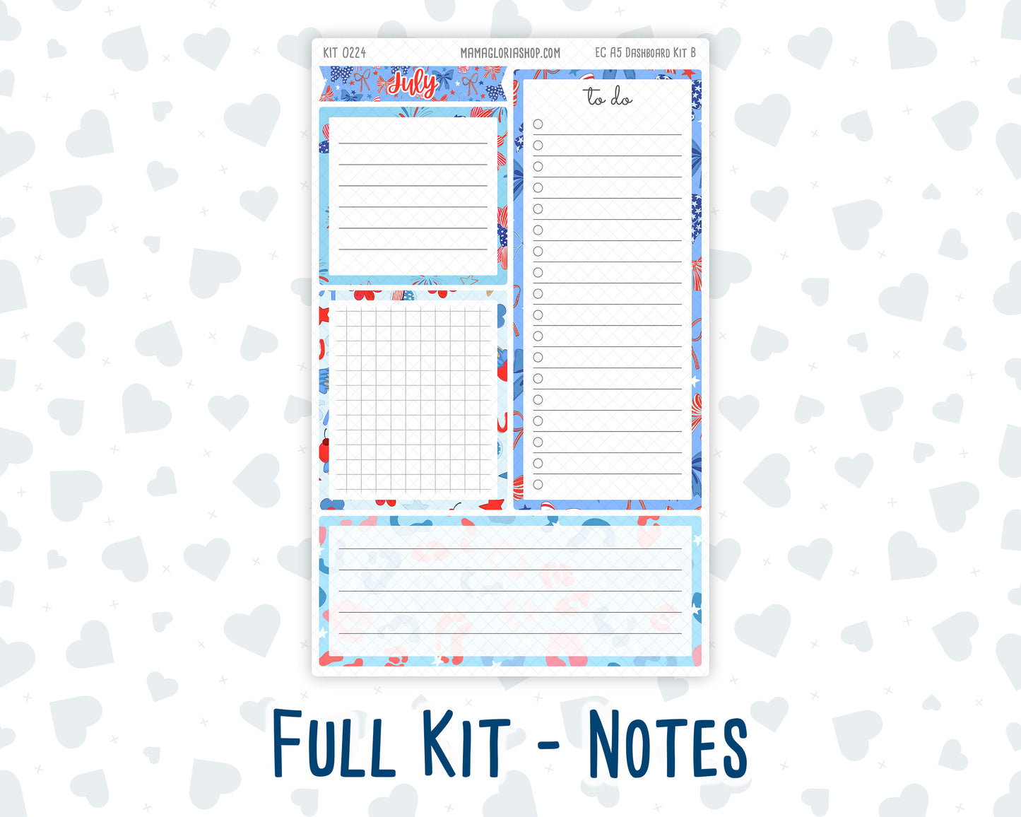 Kit 0224 - A5 - EC Notes Pages - July - Patriotic Parade - Dashboard Kit | Productivity Page