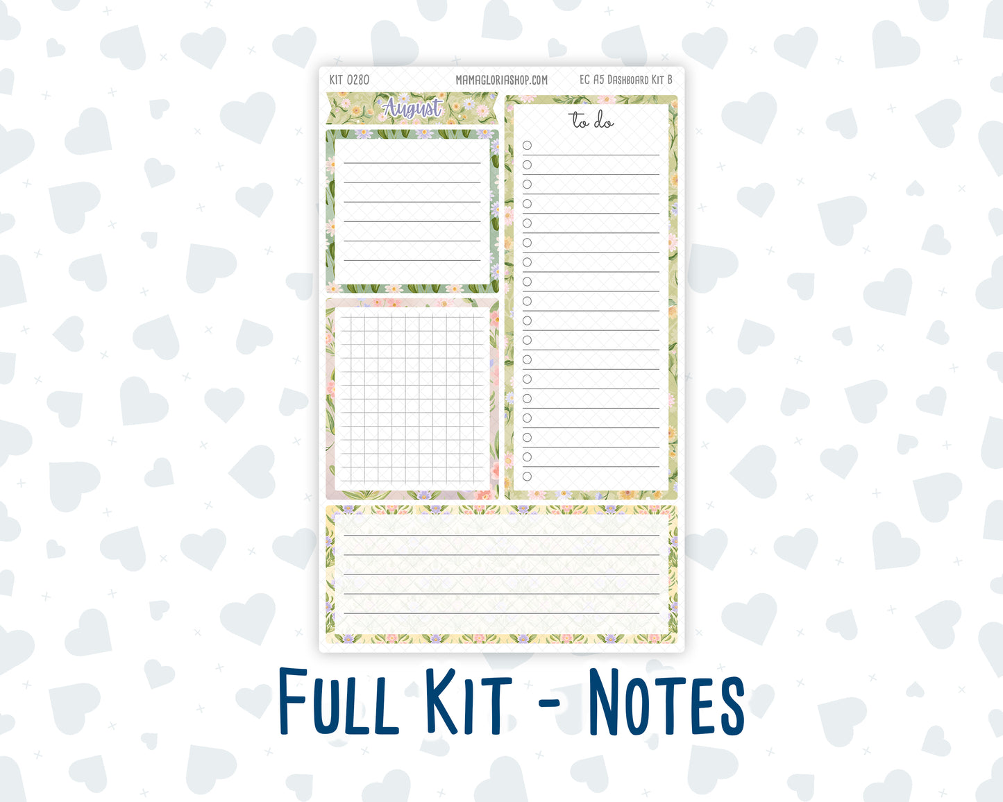 Kit 0280 - A5 - EC Notes Pages - Dashboard Kit | Productivity Page - Half Past Six In August