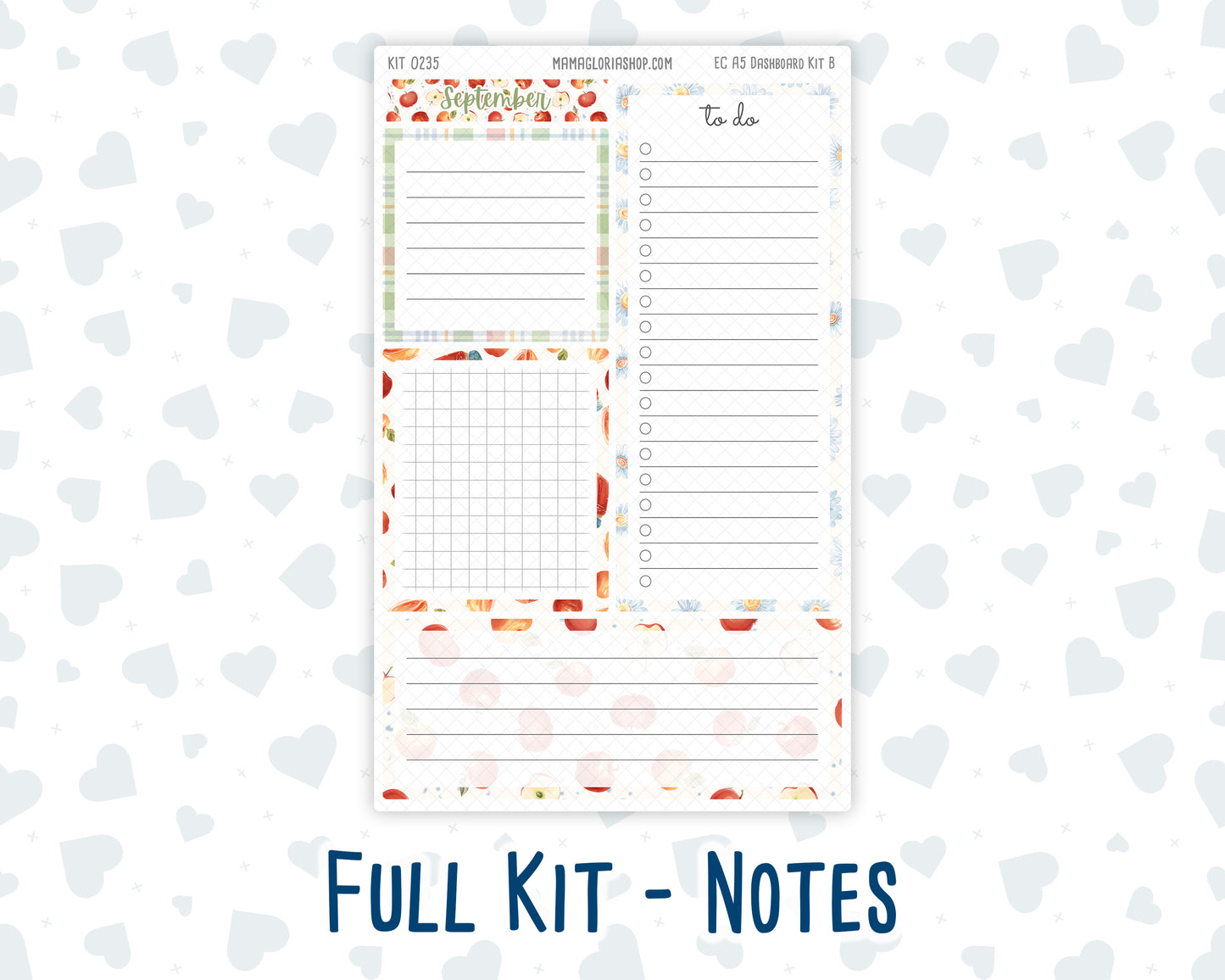 Kit 0235 - A5 - EC Notes Pages - September - Apple Orchard - Dashboard Kit | Productivity Page