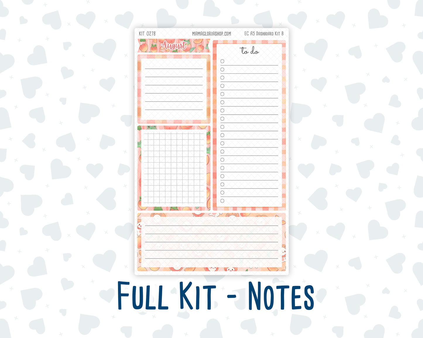 Kit 0278 - A5 - EC Notes Pages - Dashboard Kit | Productivity Page - August - Oops, All Peaches