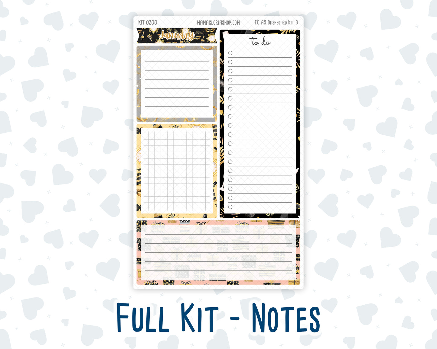 Kit 0200 - A5 - EC Notes Pages - January - Golden Hour - Dashboard Kit | Productivity Page