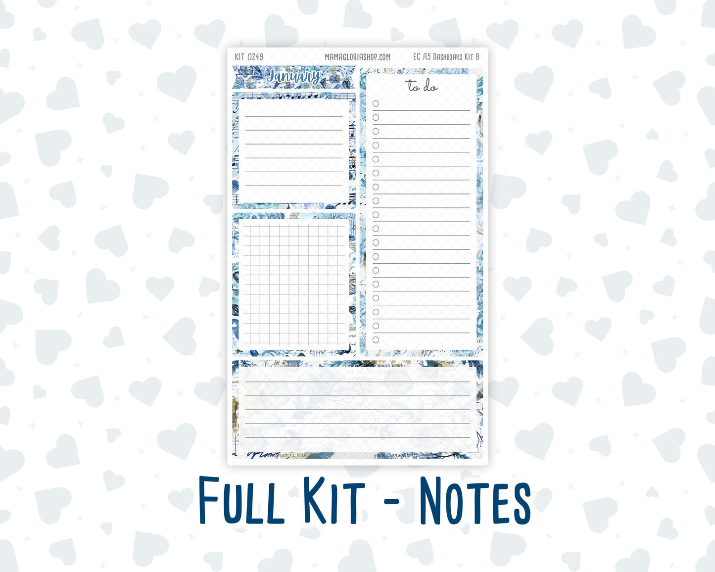 Kit 0249 - A5 - EC Notes Pages - Dashboard Kit | Productivity Page - January - Icy Lace