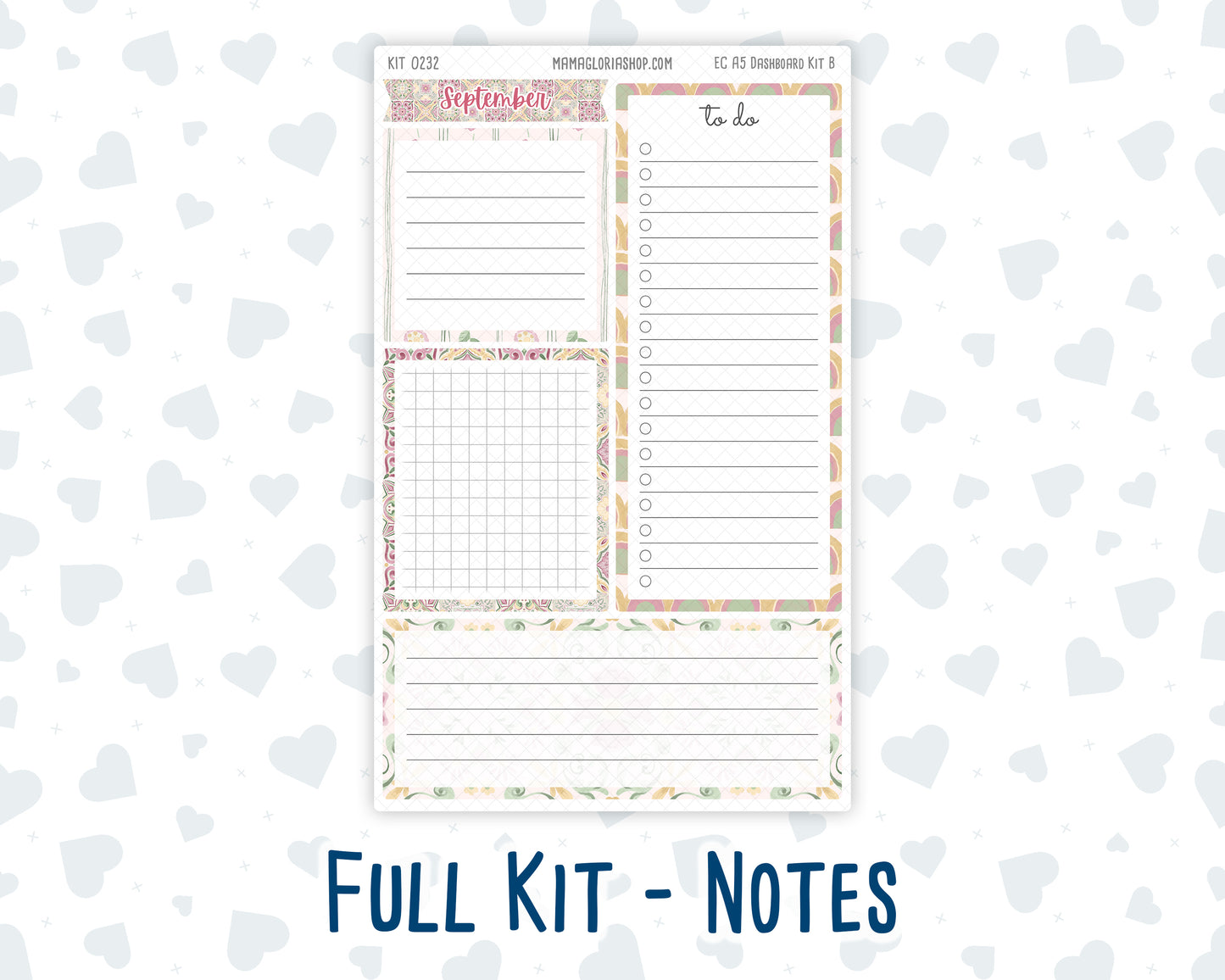 Kit 0232 - A5 - EC Notes Pages - September - Heirloom Garden - Dashboard Kit | Productivity Page