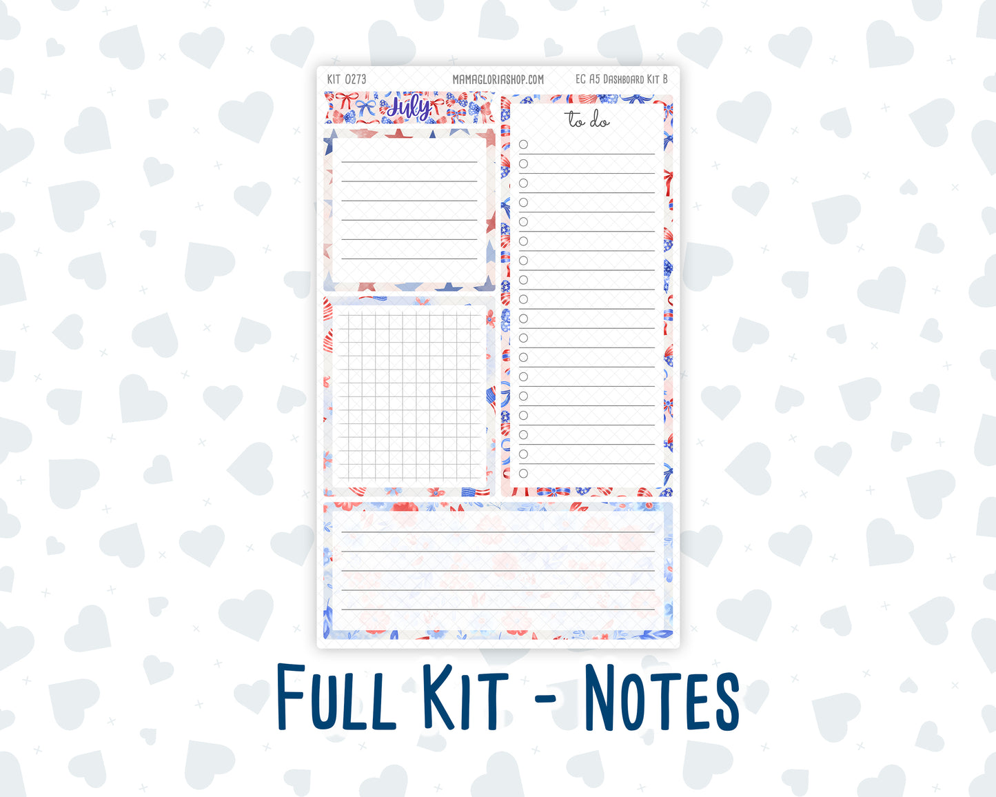 Kit 0273 - A5 - EC Notes Pages - Dashboard Kit | Productivity Page - July - Americana In Bloom
