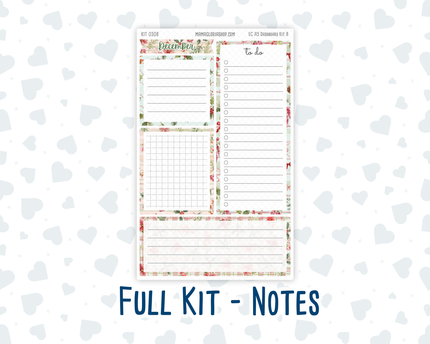 Kit 0308 - A5 - EC Notes Pages - Dashboard Kit | Productivity Page - December - Knit & Holly