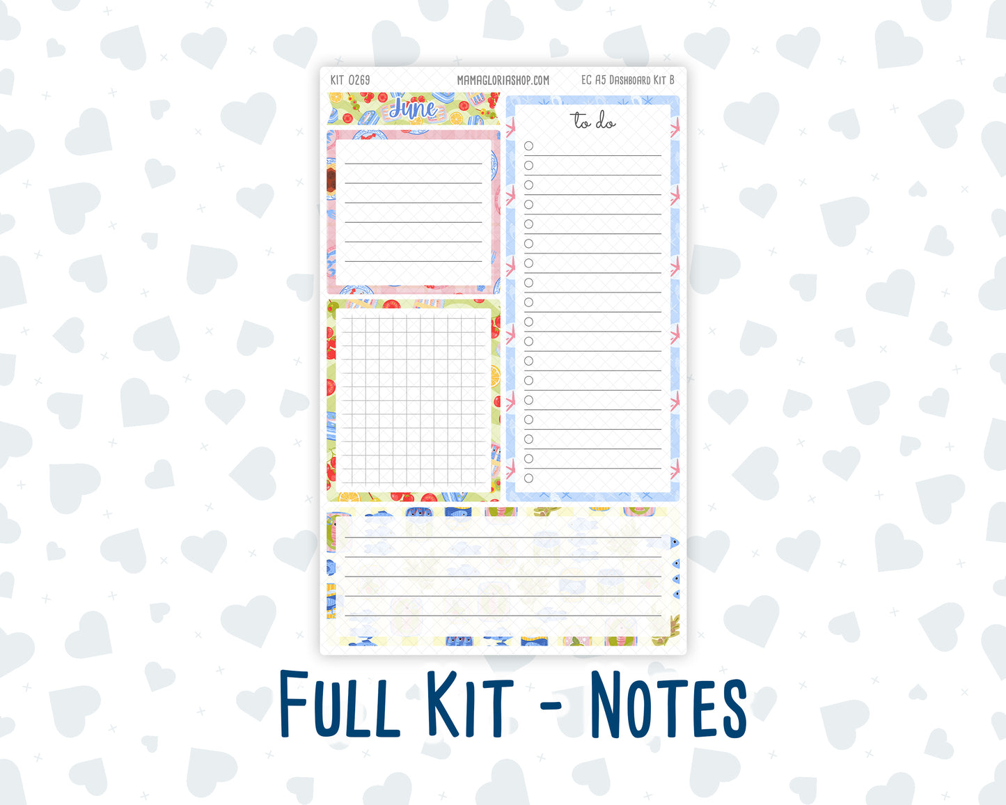 Kit 0269 - A5 - EC Notes Pages - Dashboard Kit | Productivity Page - June - Dolce Mare