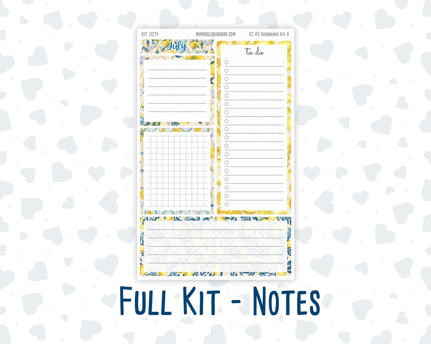 Kit 0274 - A5 - EC Notes Pages - Dashboard Kit | Productivity Page - July - Sunny Lemon Shore