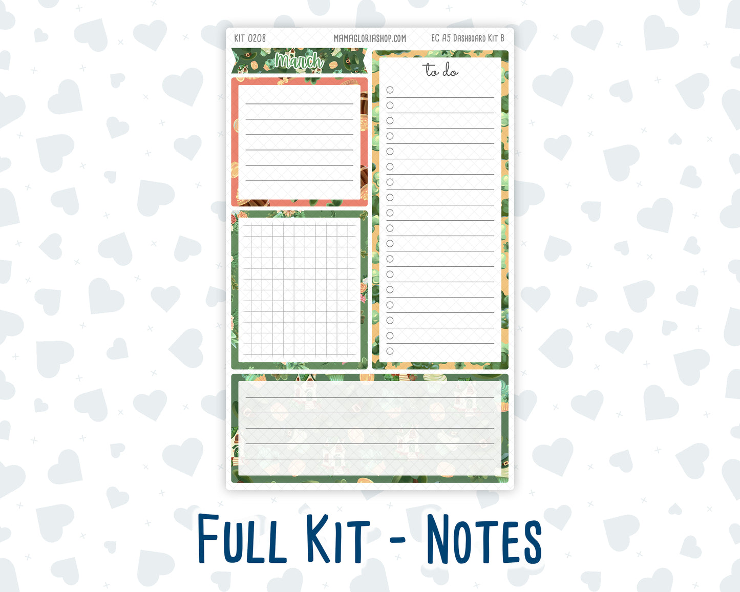 Kit 0208 - A5 - EC Notes Pages - March - Shamrock Lane - Dashboard Kit | Productivity Page