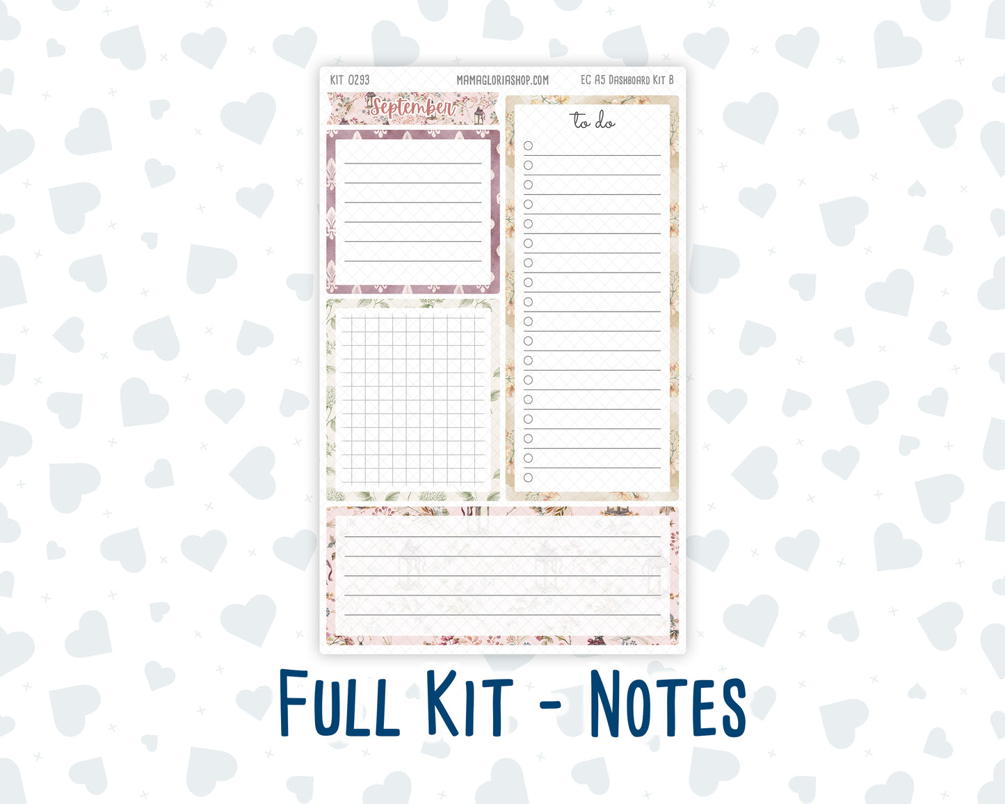 Kit 0293 - A5 - EC Notes Pages - Dashboard Kit | Productivity Page - September - Fleur de Provence