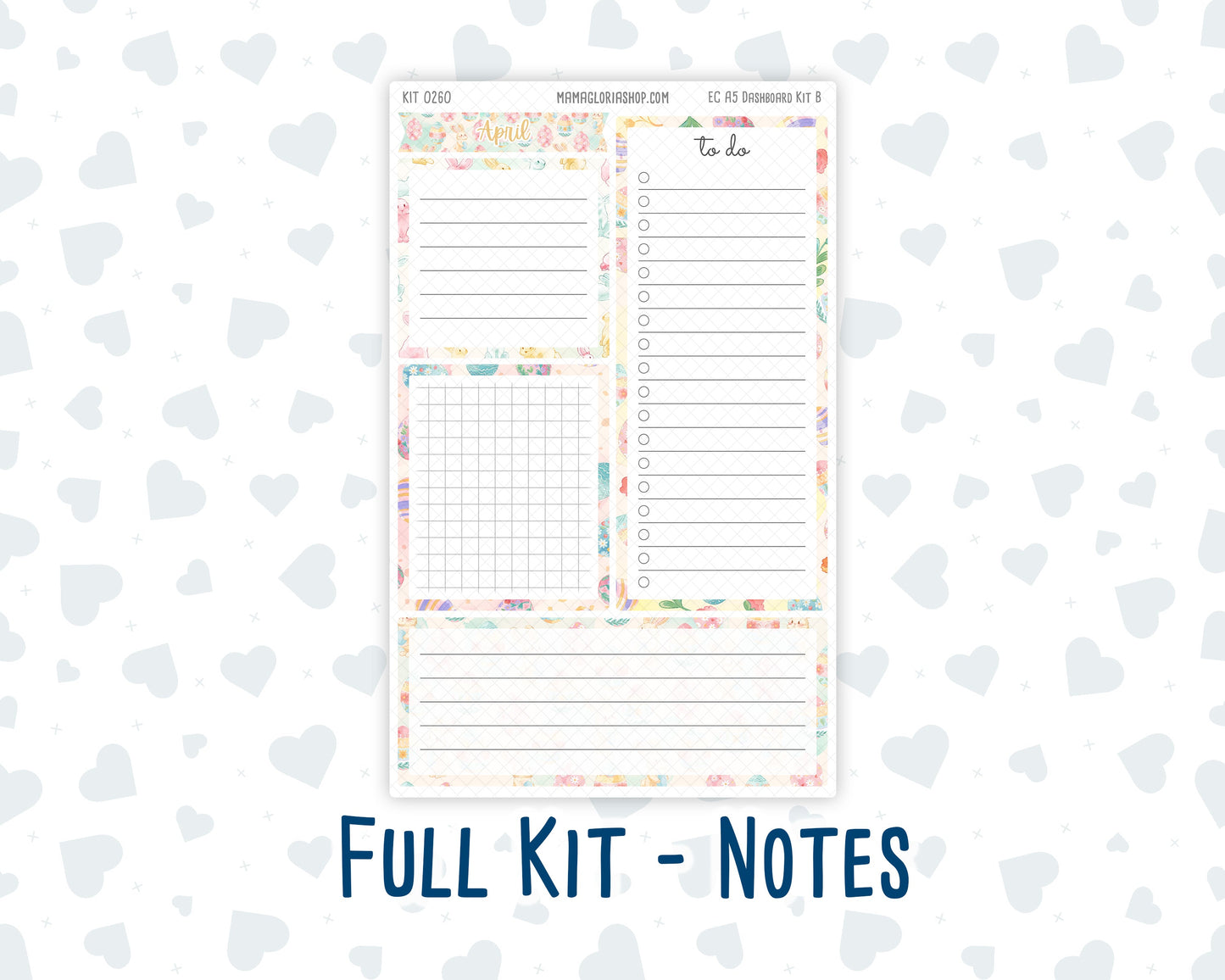Kit 0260 - A5 - EC Notes Pages - Dashboard Kit | Productivity Page - April - Pastel Egg Hunt