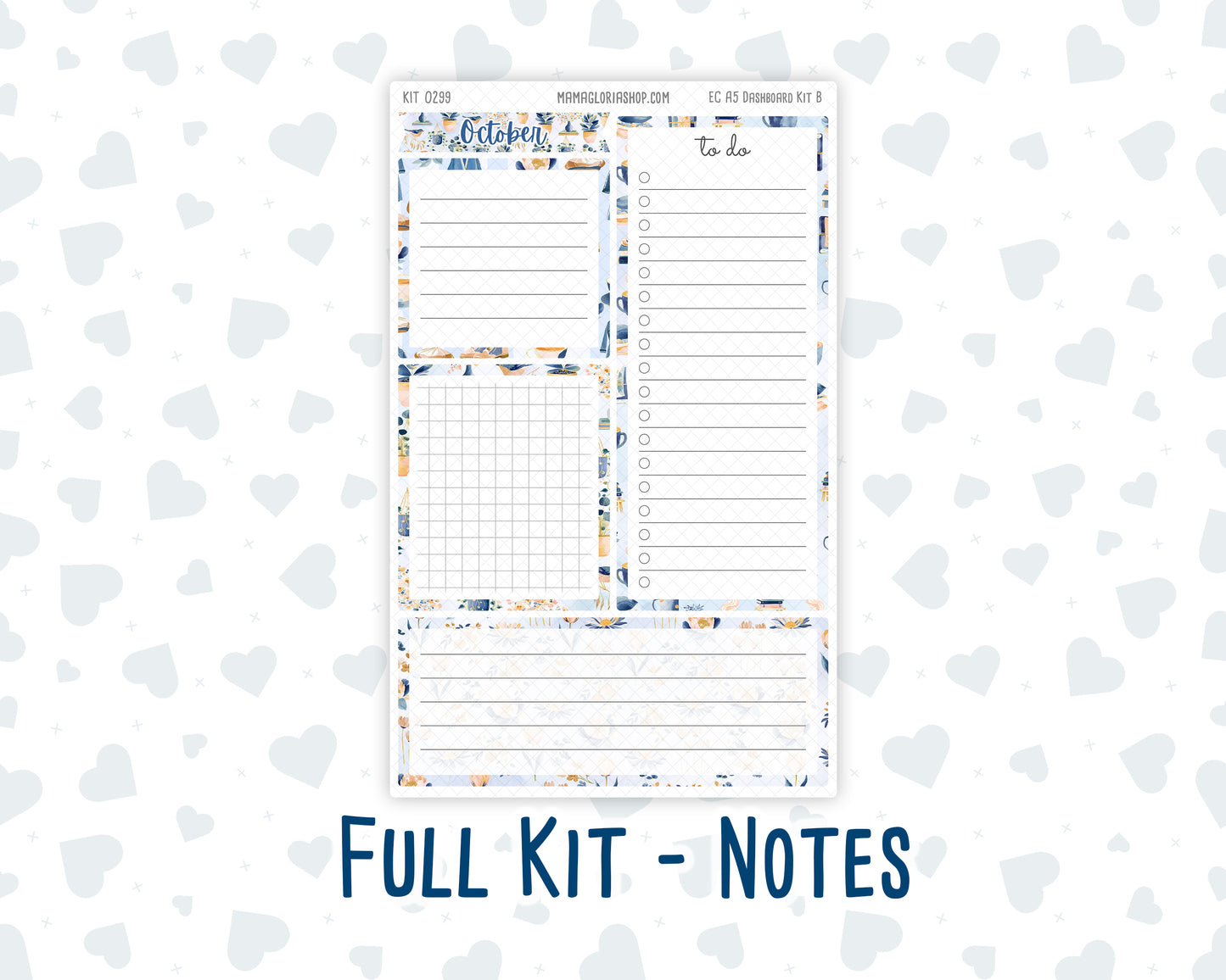 Kit 0299 - A5 - EC Notes Pages - Dashboard Kit | Productivity Page - October - Book Nook
