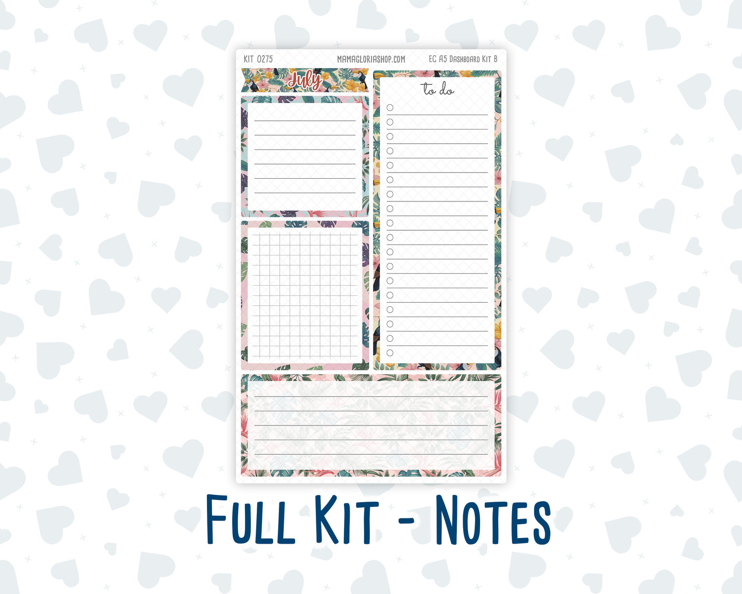 Kit 0275 - A5 - EC Notes Pages - Dashboard Kit | Productivity Page - July - Tropical Safari Blush