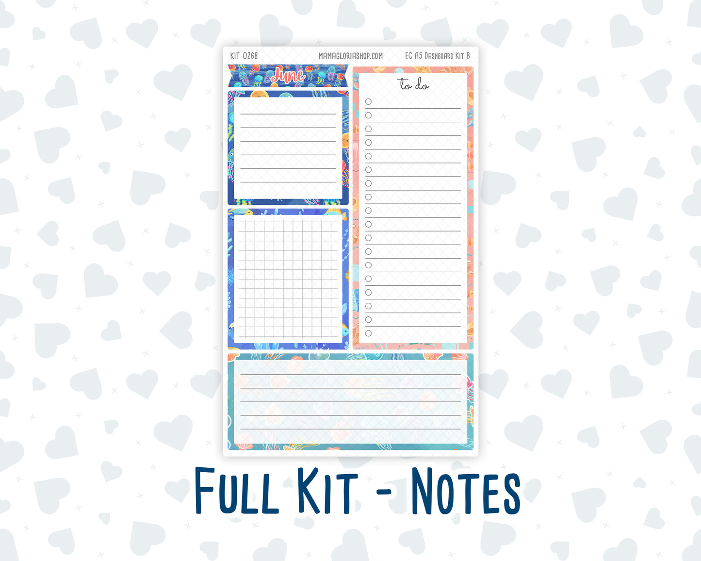 Kit 0268 - A5 - EC Notes Pages - Dashboard Kit | Productivity Page - June - Sea Sweeties