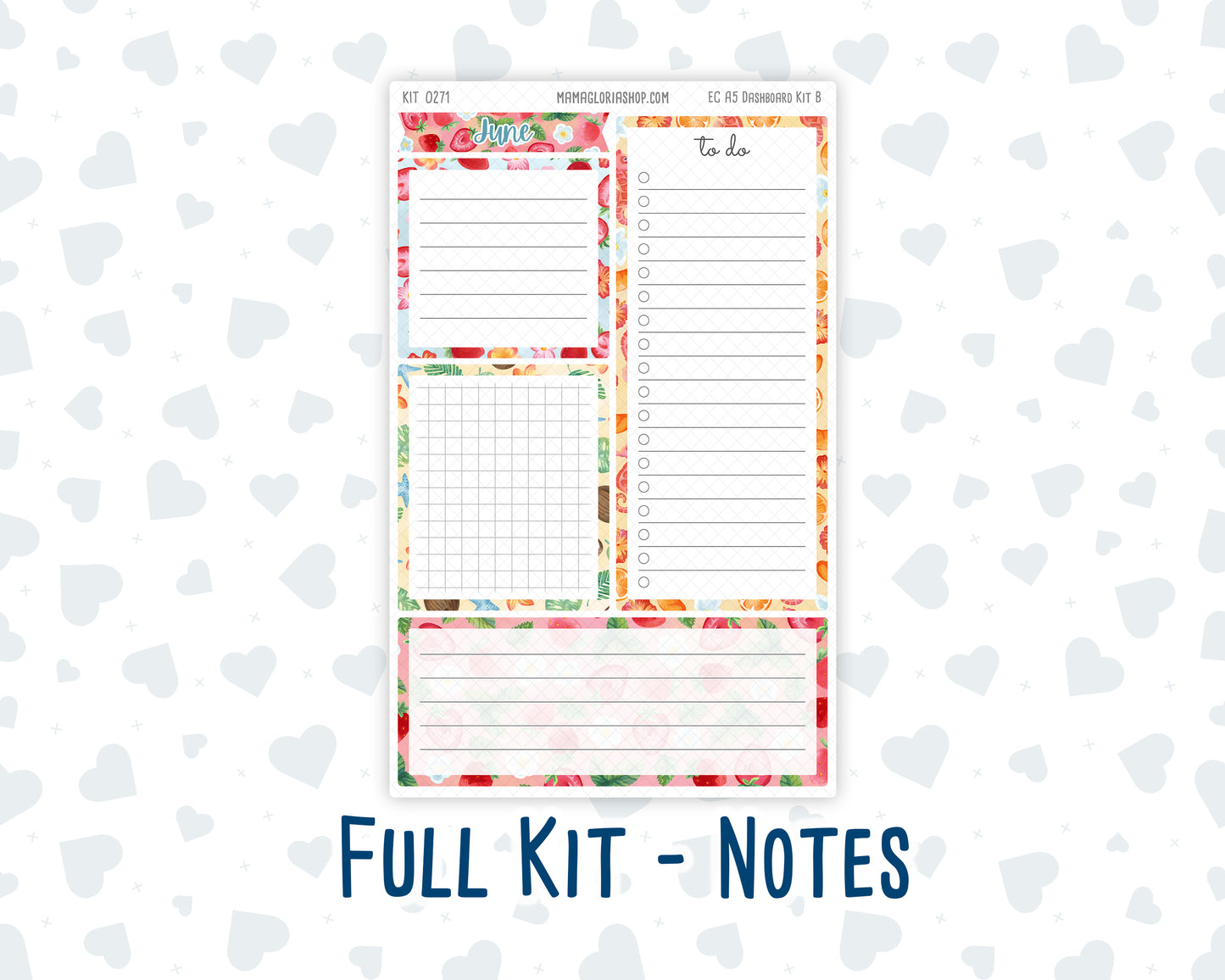 Kit 0271 - A5 - EC Notes Pages - Dashboard Kit | Productivity Page - June - Strawberry Shore