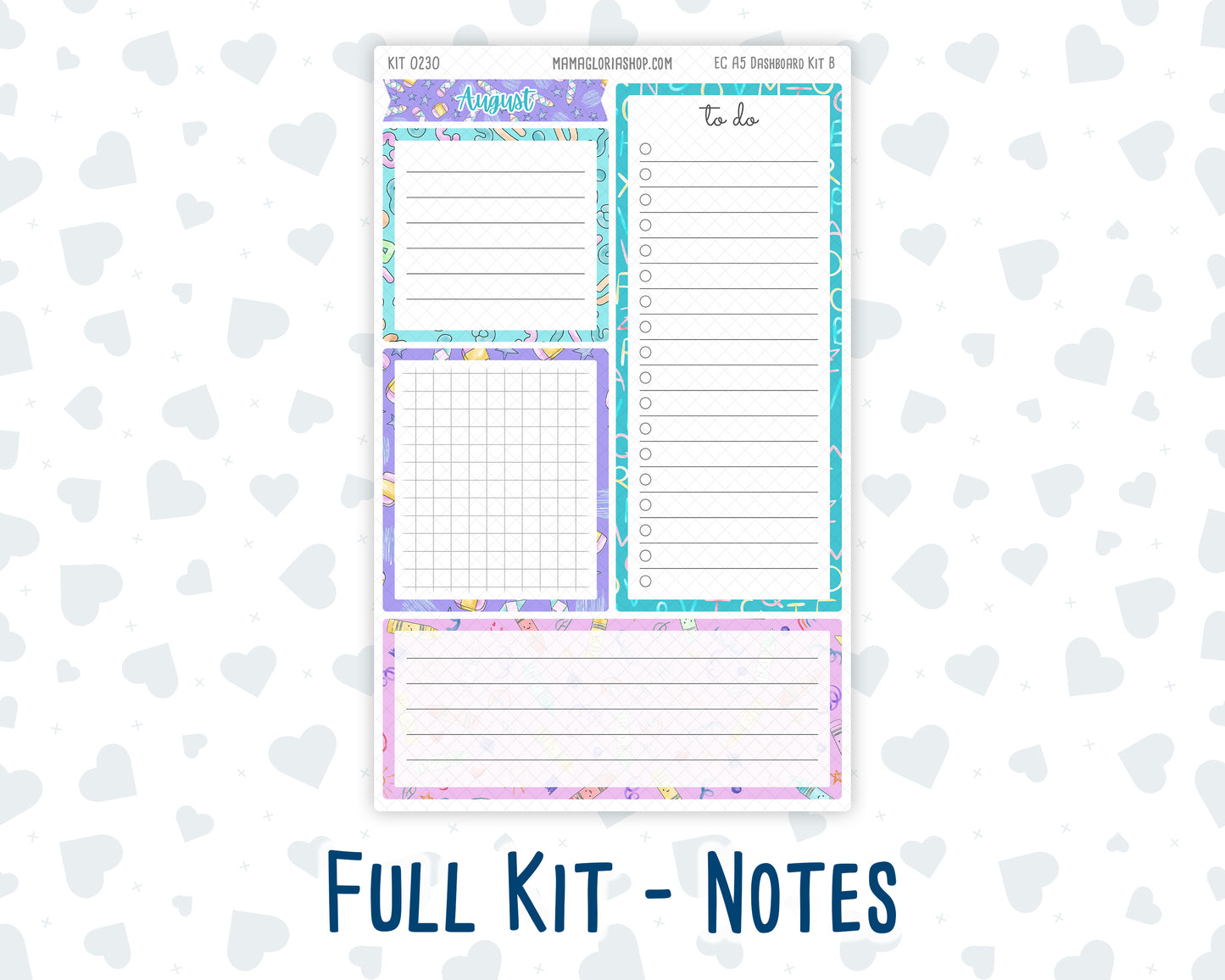 Kit 0230- A5 - EC Notes Pages - August - School Daze - Dashboard Kit | Productivity Page