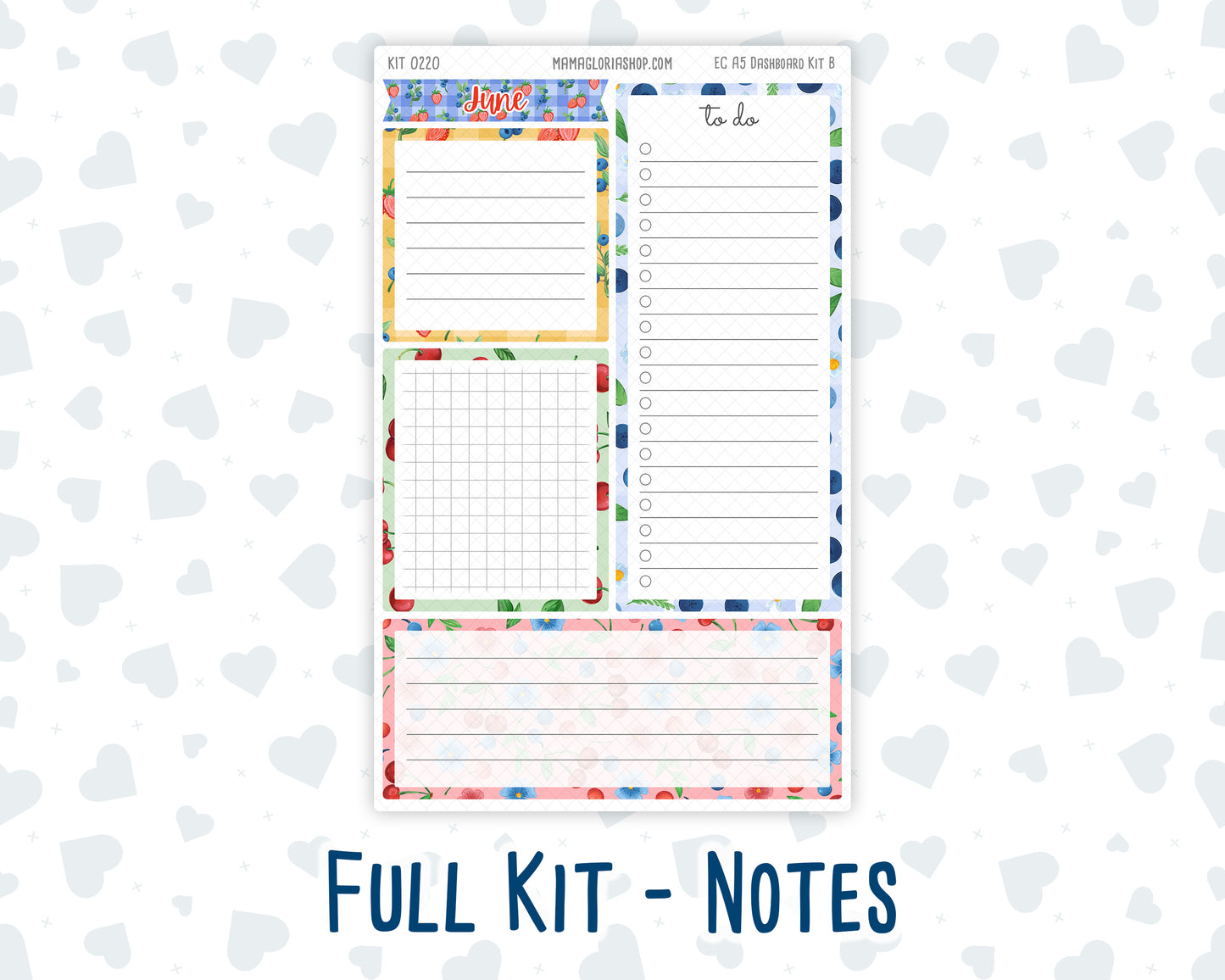 Kit 0220 - A5 - EC Notes Pages - June - June Berries - Dashboard Kit | Productivity Page