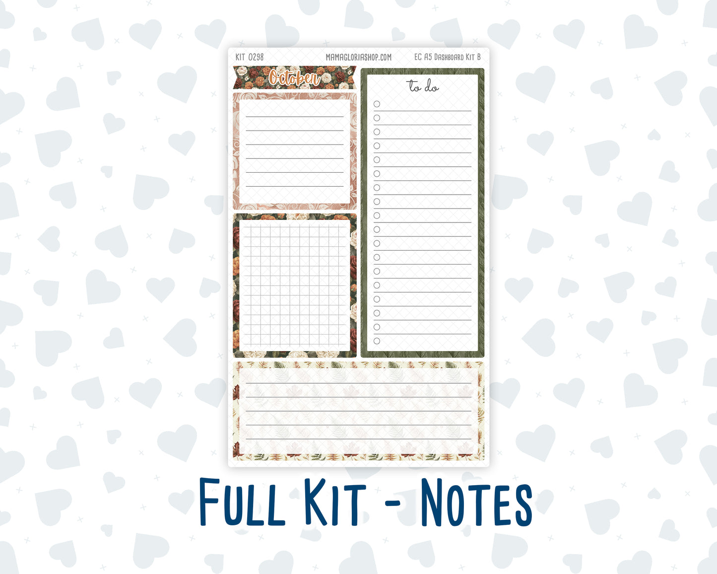 Kit 0298 - A5 - EC Notes Pages - Dashboard Kit | Productivity Page - October - Velvet Bloom