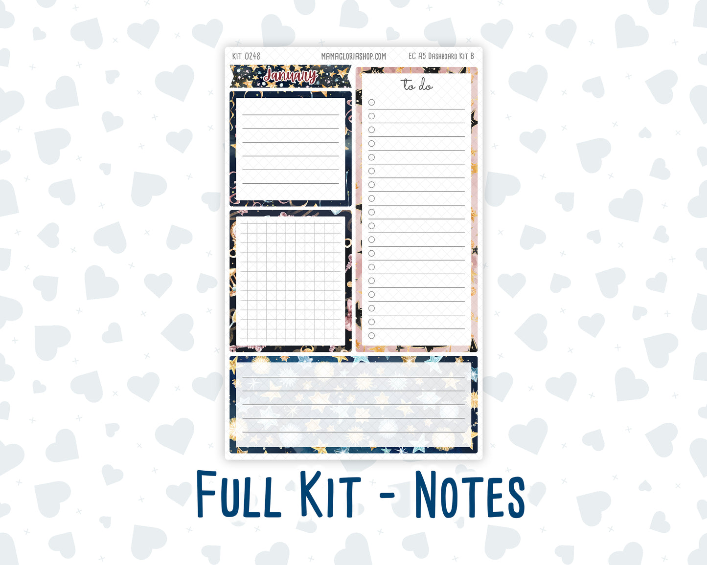 Kit 0248- A5 - EC Notes Pages - January - Midnight Countdown - Dashboard Kit | Productivity Page