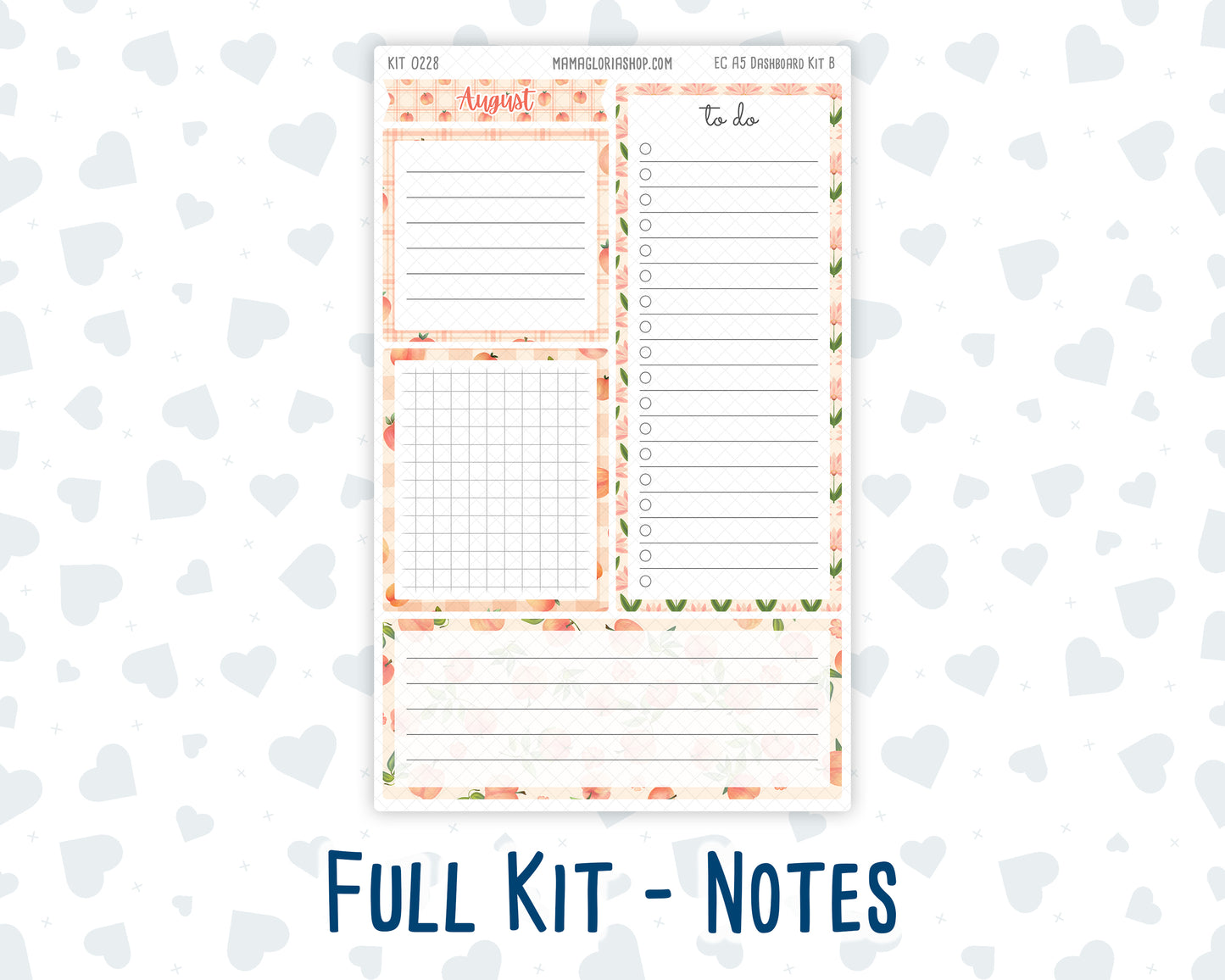 Kit 0228- A5 - EC Notes Pages - August - Just Peachy - Dashboard Kit | Productivity Page
