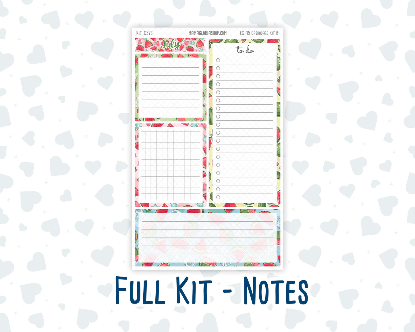 Kit 0276 - A5 - EC Notes Pages - Dashboard Kit | Productivity Page - July - Melon Crush