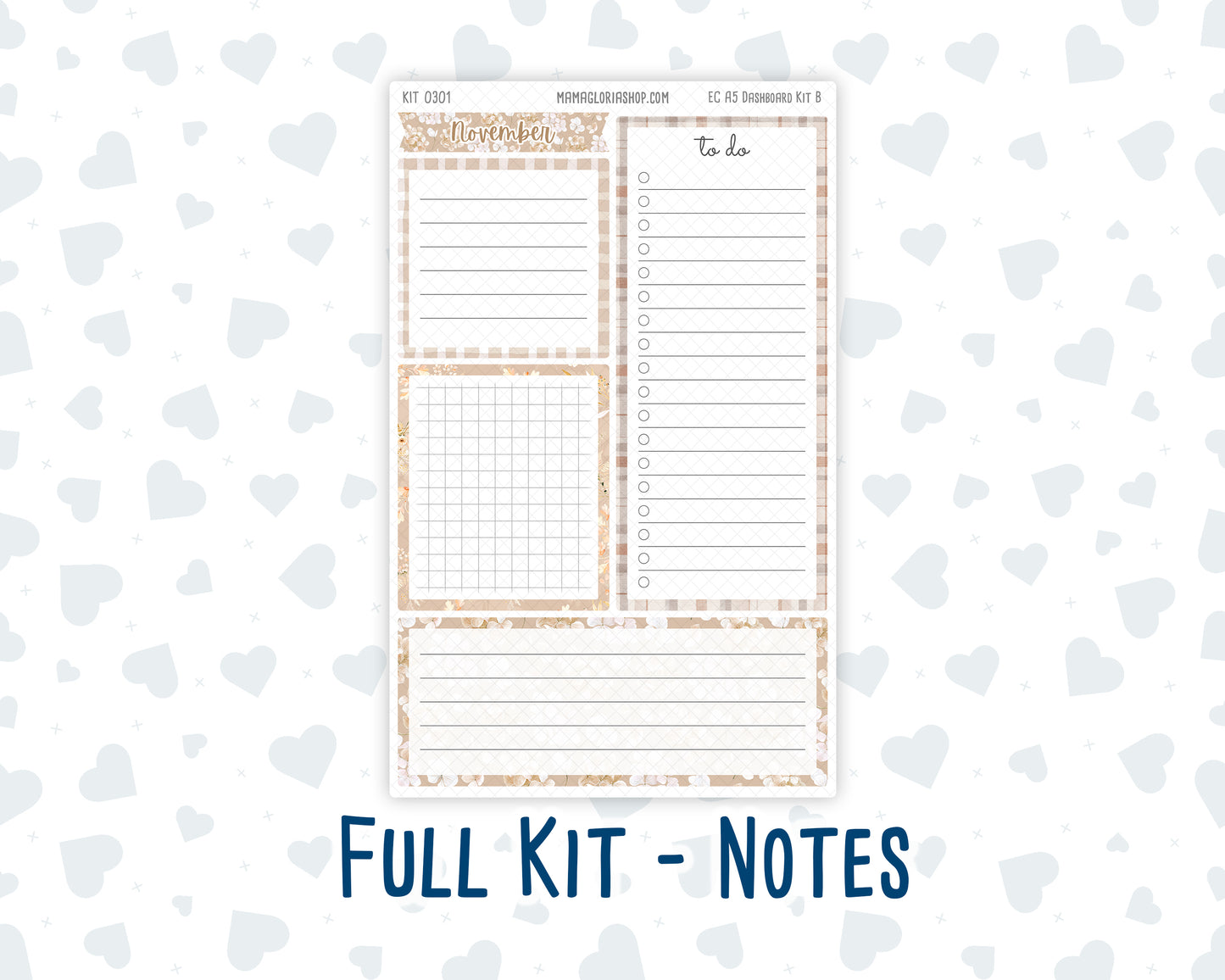 Kit 0301 - A5 - EC Notes Pages - Dashboard Kit | Productivity Page - November - Sunday Comfort