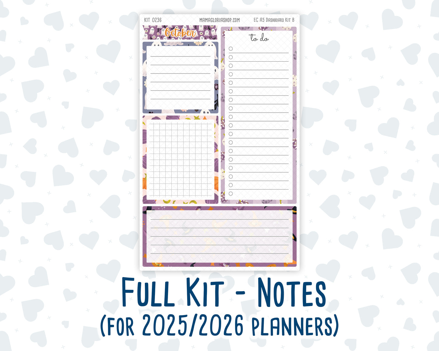 Kit 0236 - A5 - EC Notes Pages - October -Sweet & Spooky - Dashboard Kit | Productivity Page