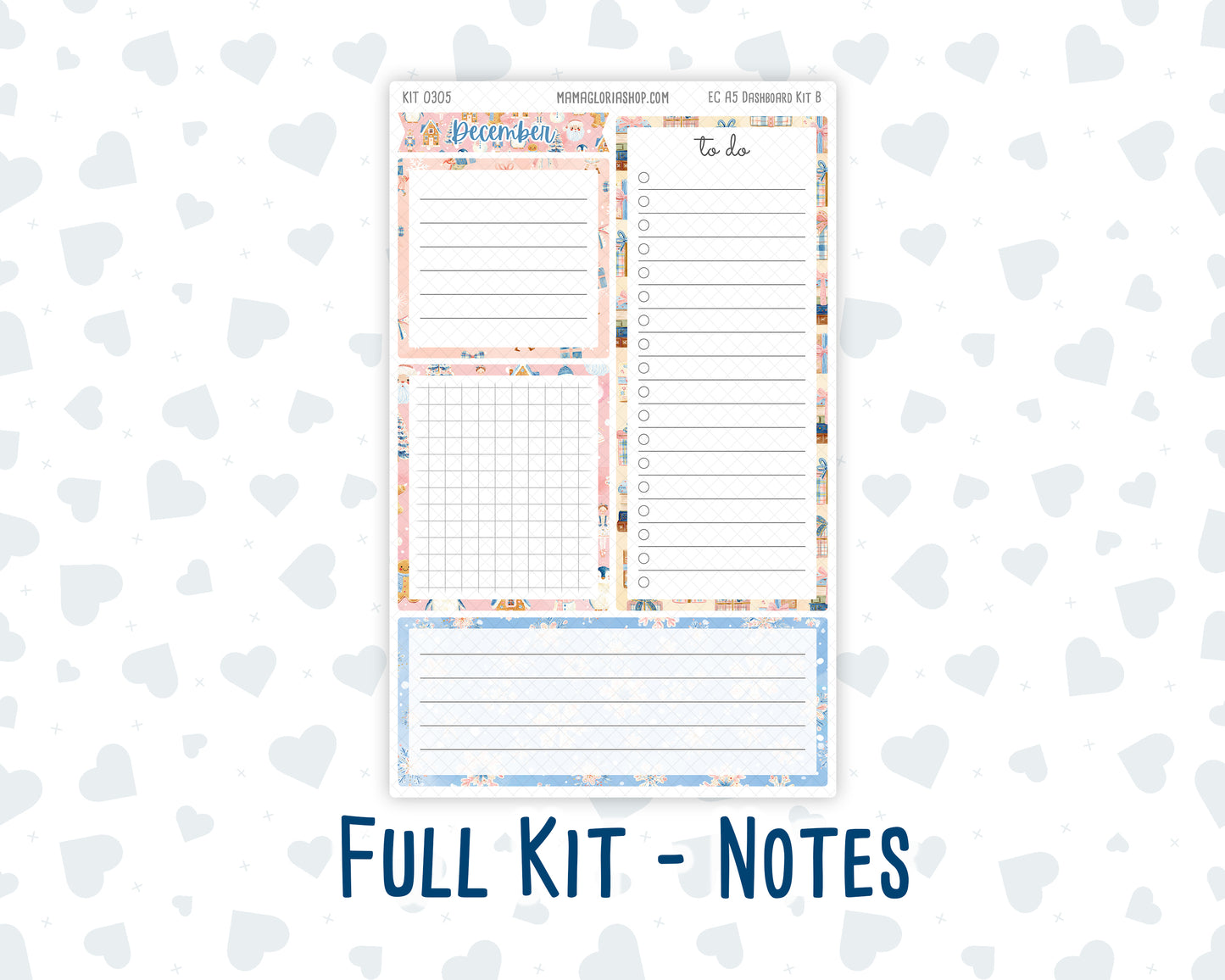 Kit 0305 - A5 - EC Notes Pages - Dashboard Kit | Productivity Page - December - Sugarplum Parade