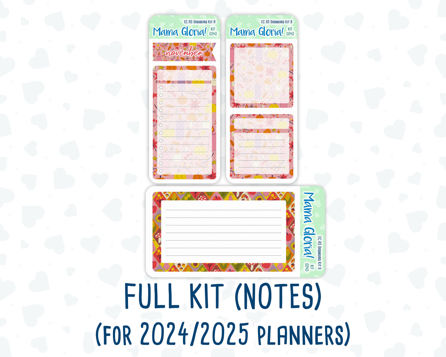 Kit 0240- A5 - EC Notes Pages - November -Cozy Thanksgiving - Dashboard Kit | Productivity Page