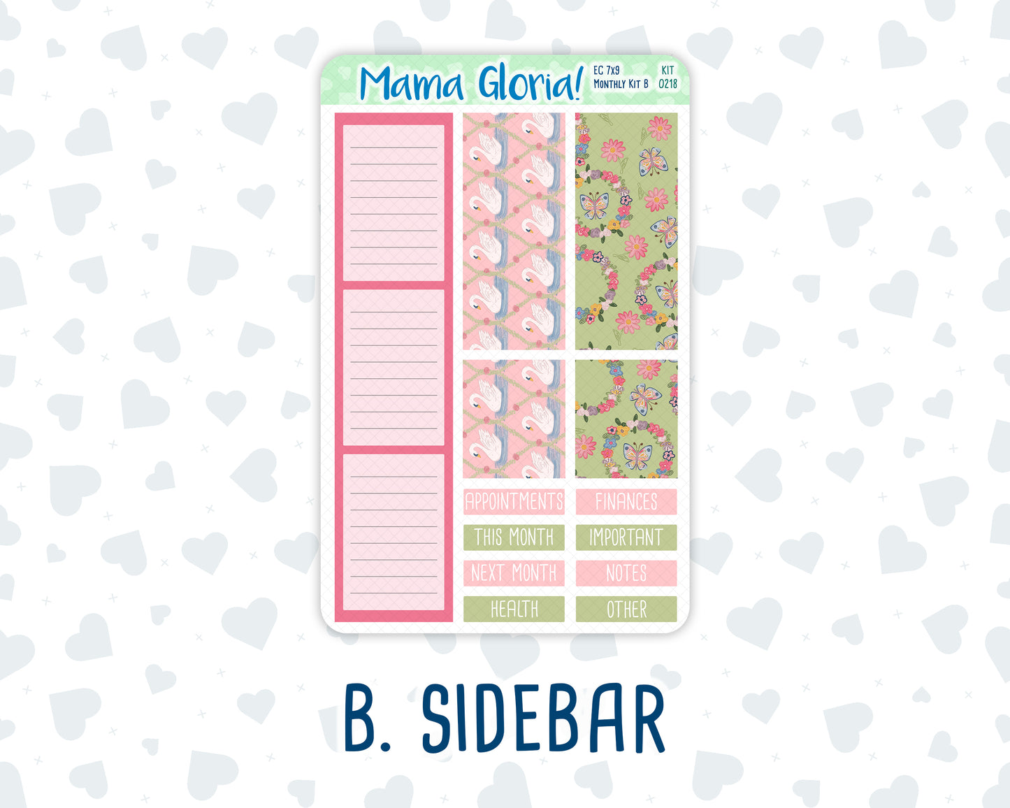 Kit 0218- 7x9 - Monthly - Mother's Love- May- For EC Planners