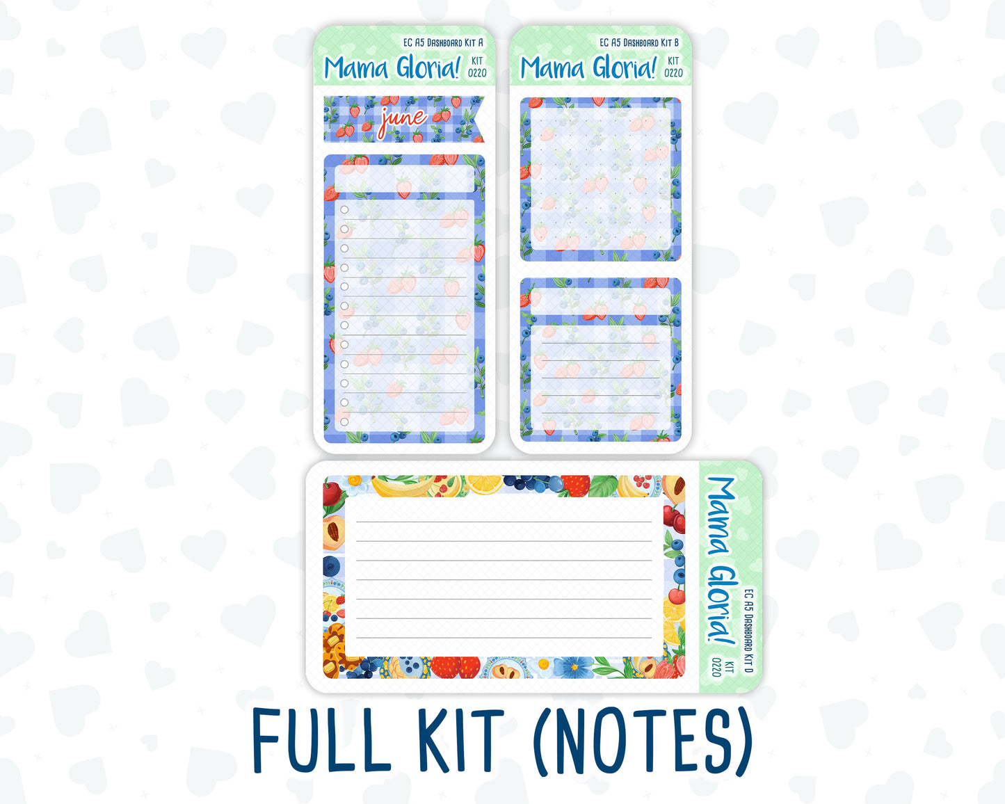 Kit 0220 - A5 - EC Notes Pages - June - June Berries - Dashboard Kit | Productivity Page
