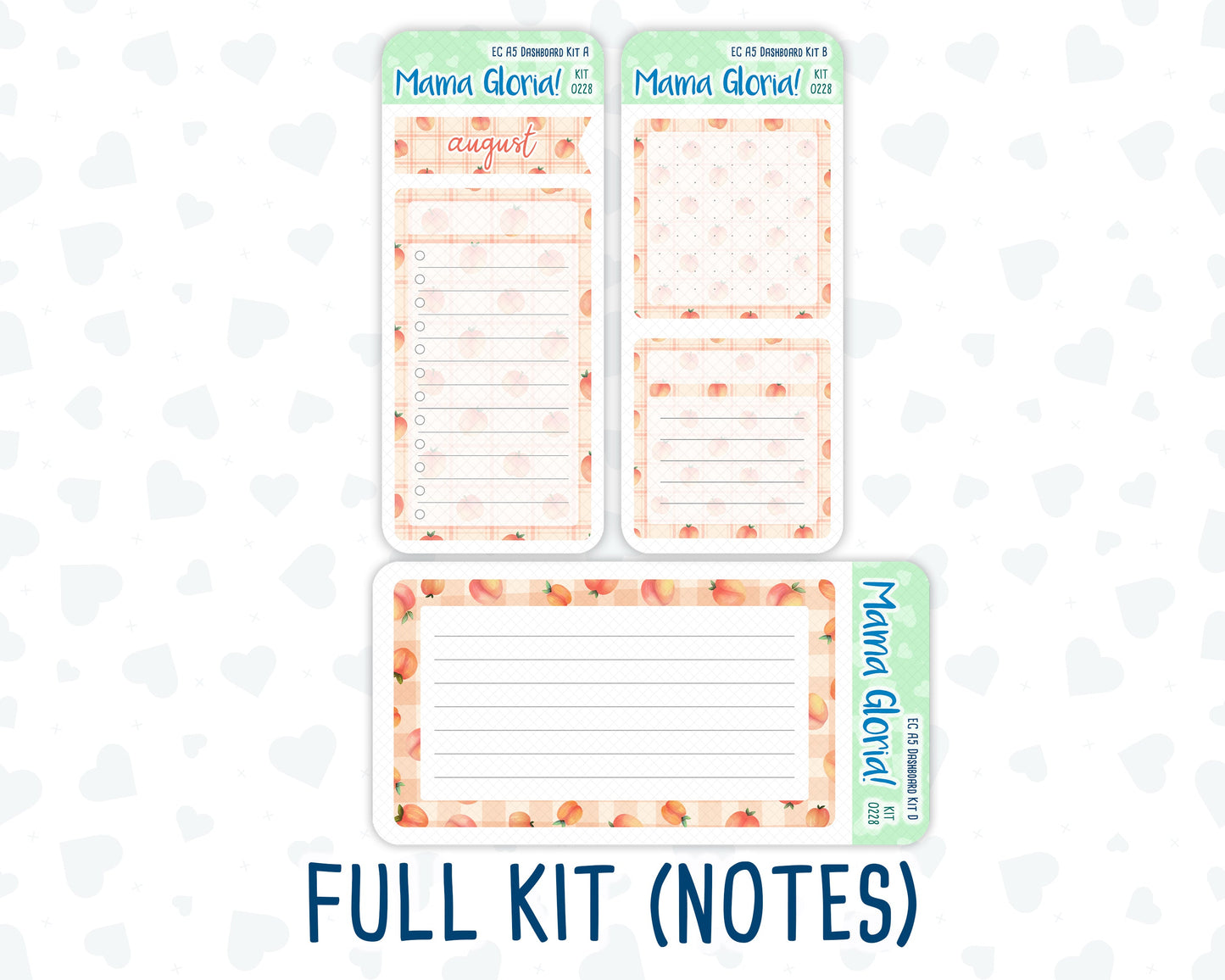 Kit 0228 - A5 - EC Notes Pages - August - Just Peachy - Dashboard Kit | Productivity Page
