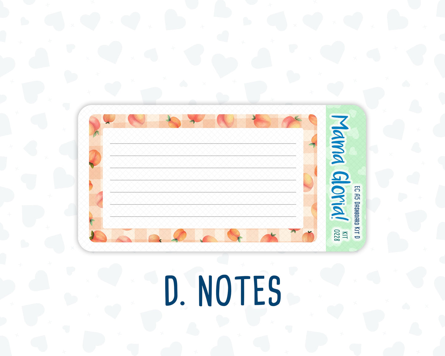 Kit 0228 - A5 - EC Notes Pages - August - Just Peachy - Dashboard Kit | Productivity Page