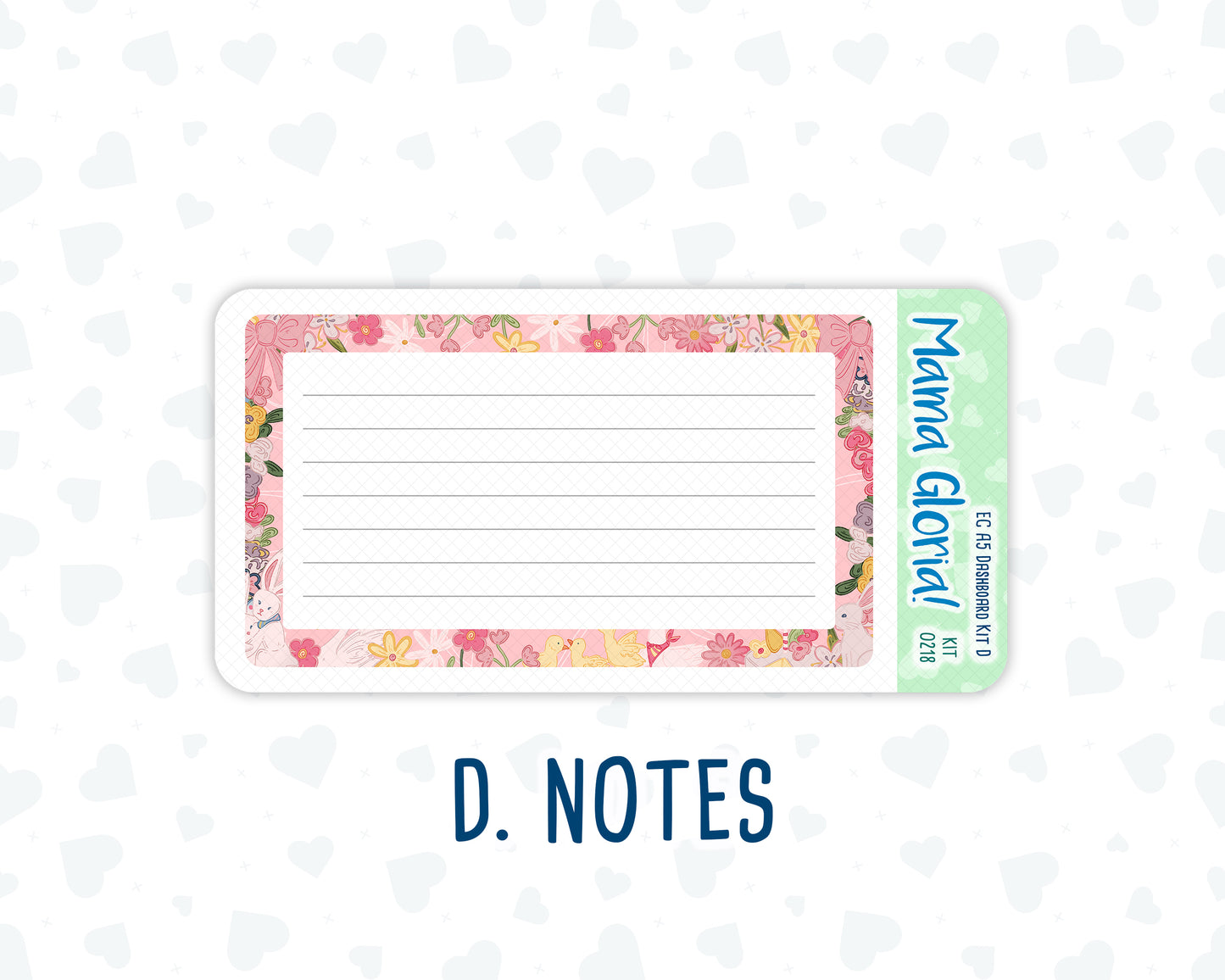 Kit 0218- A5 - Mother's Love- May- Notes Pages - Dashboard Kit - Productivity Page