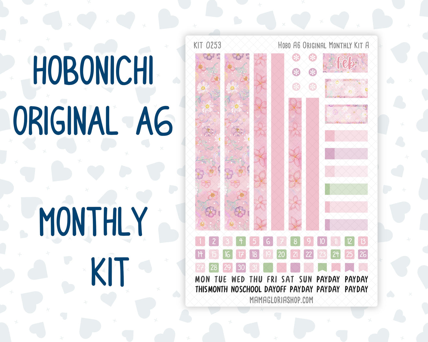 Kit 0253 - A6 Hobonichi Original - Monthly Kit - February - Rosy Daydreams