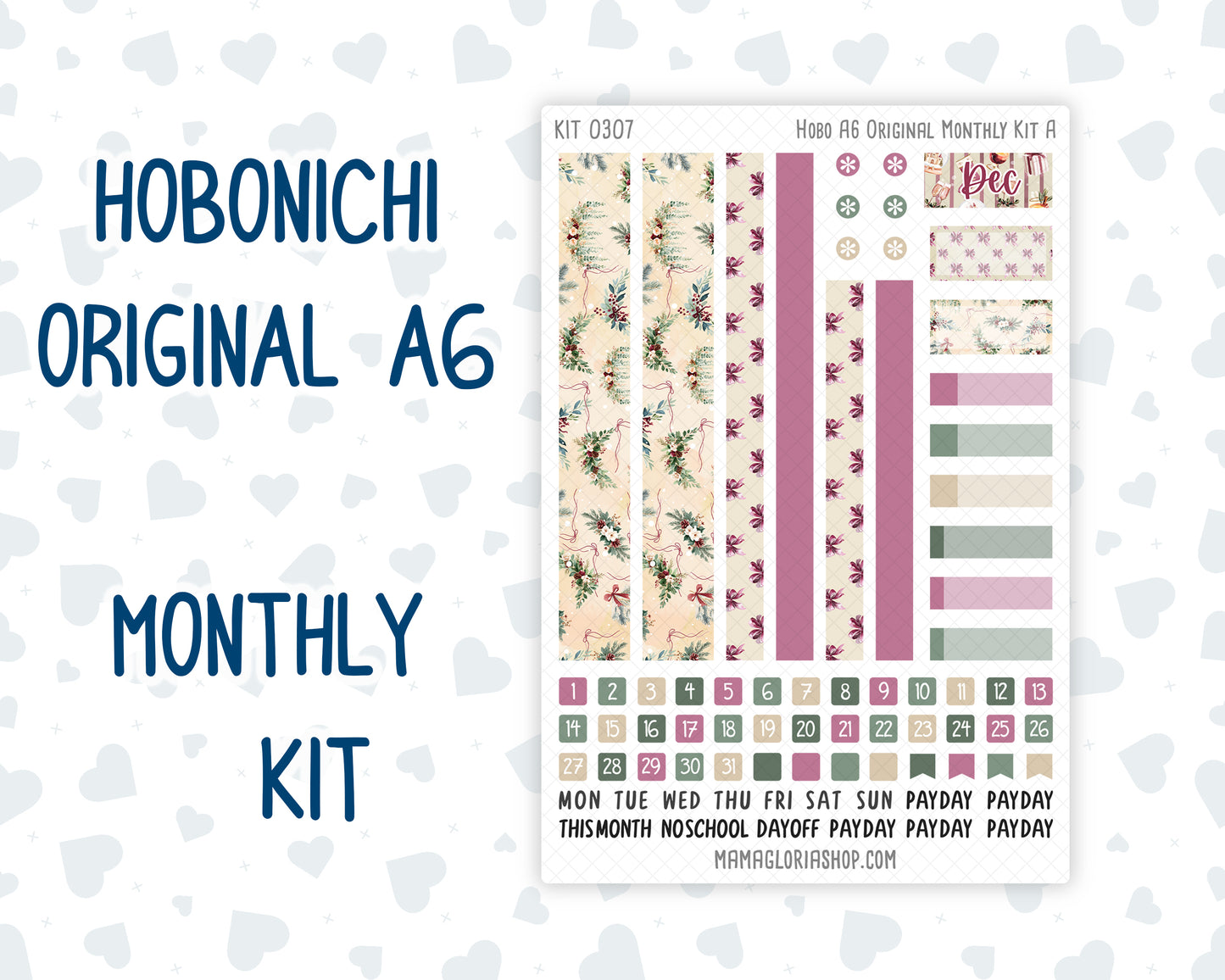 Kit 0307 - A6 Hobonichi Original - Monthly Kit - December - Velvet Hearth