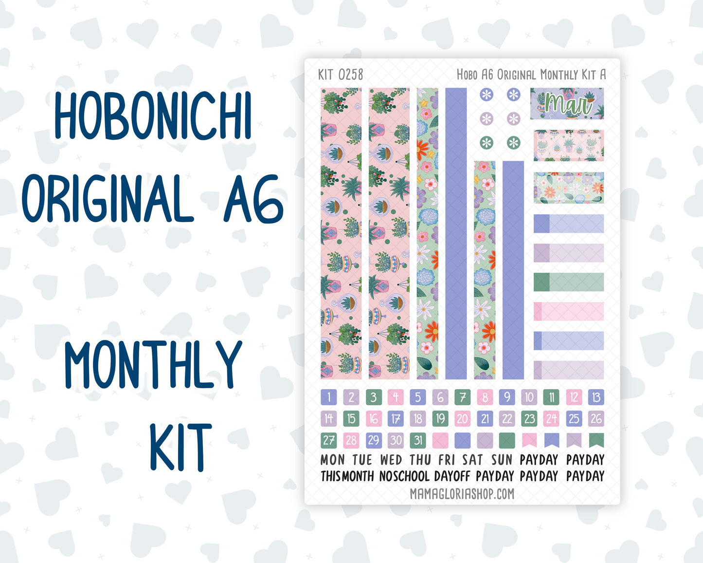 Kit 0258 - A6 Hobonichi Original - Monthly Kit - March - Plant Therapy