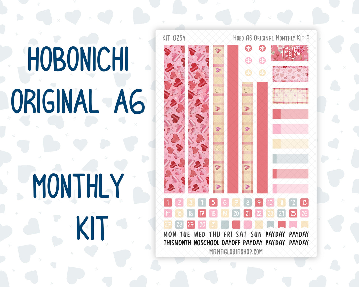 Kit 0254 - A6 Hobonichi Original - Monthly Kit - February - Valentine Village