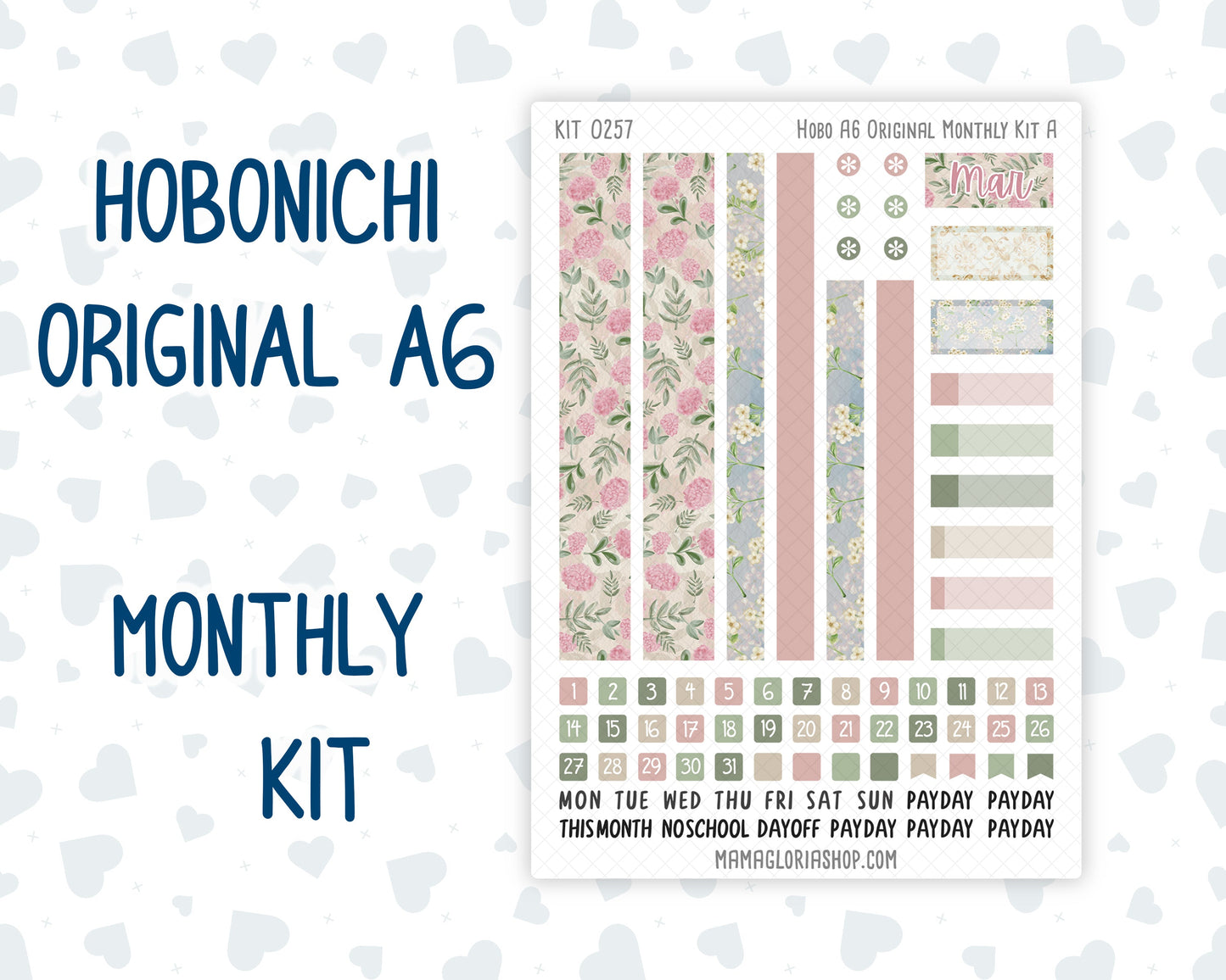 Kit 0257 - A6 Hobonichi Original - Monthly Kit - March - Blush Garden