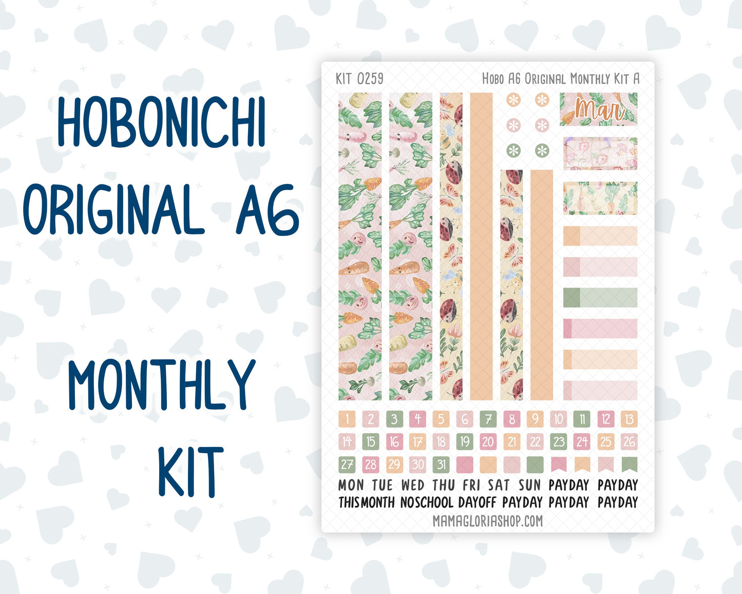 Kit 0259 - A6 Hobonichi Original - Monthly Kit - March - Spring Garden Chores