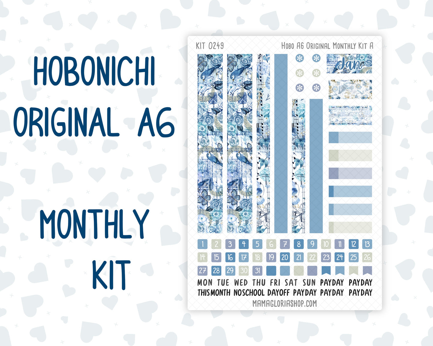 Kit 0249 - A6 Hobonichi Original - Monthly Kit - January - Icy Lace
