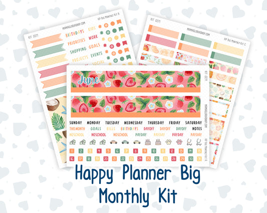Kit 0271 - HP Big - Monthly Kit - June - Strawberry Shore - For Big Happy Planner