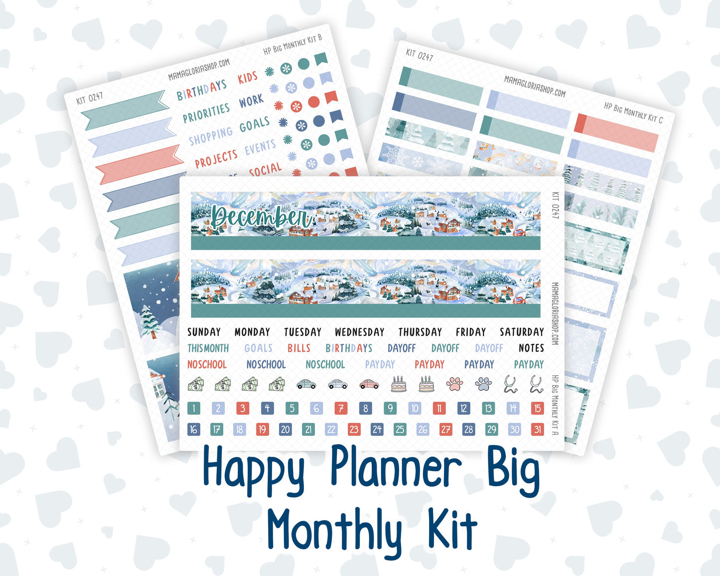 Kit 0247 - HP Big - Monthly Kit - December - Snow Day Adventures - For Big Happy Planner