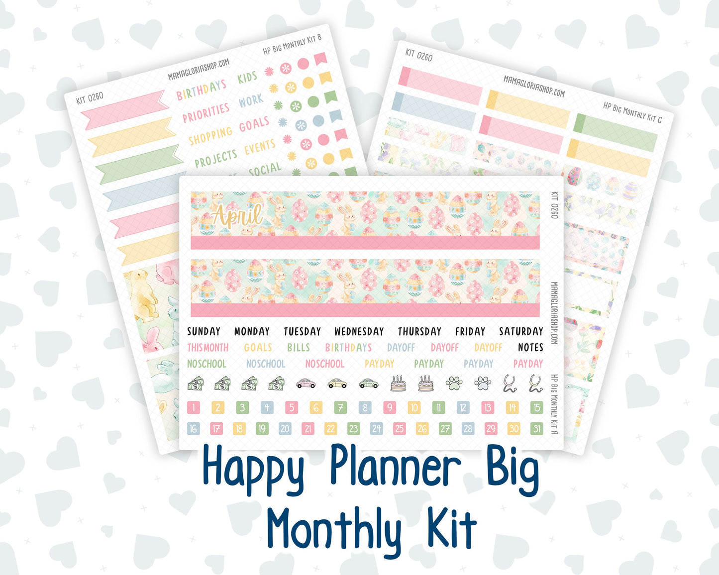 Kit 0260 - HP Big - Monthly Kit - April - Pastel Egg Hunt - For Big Happy Planner