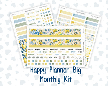 Kit 0274 - HP Big - Monthly Kit - July - Sunny Lemon Shore - For Big Happy Planner