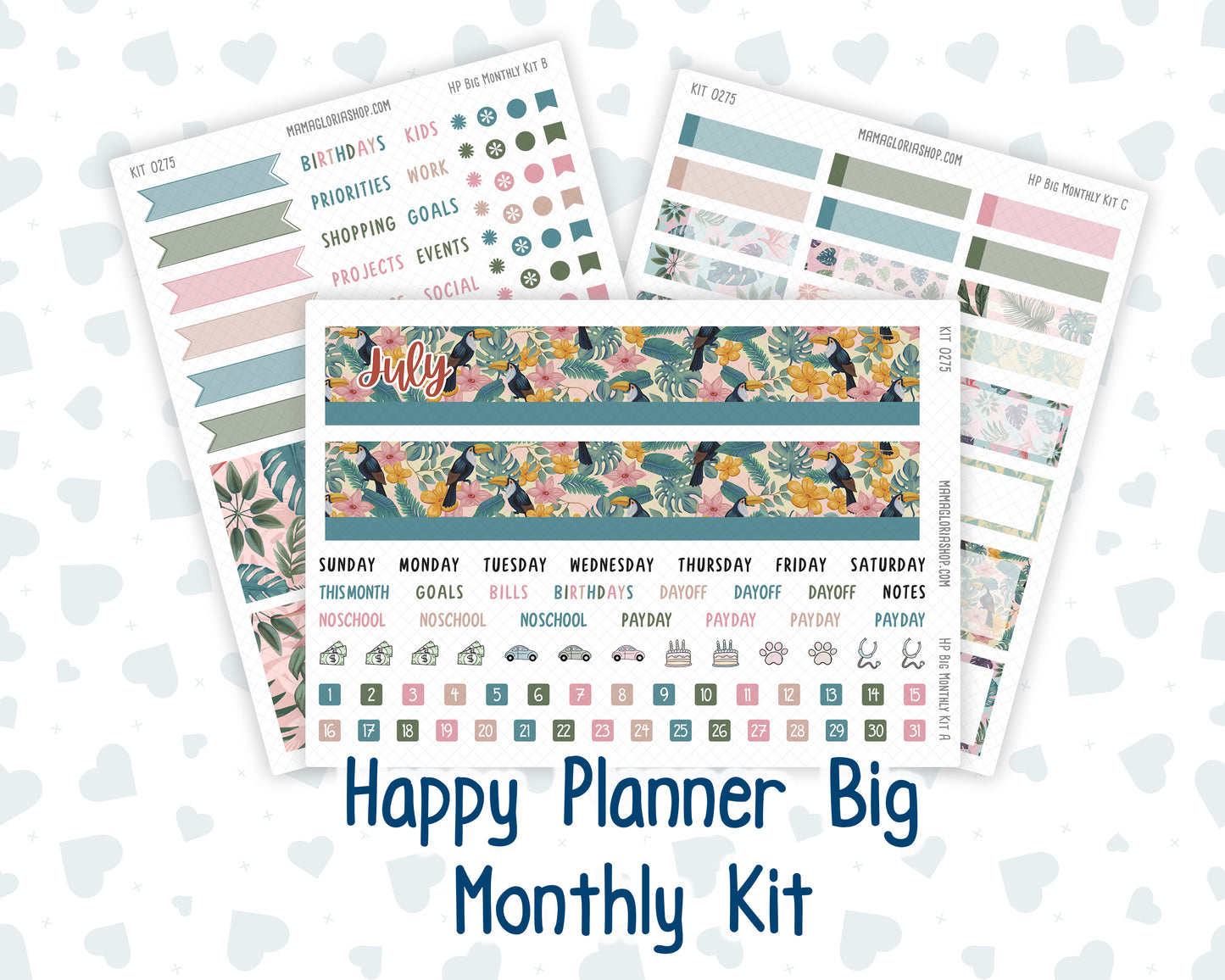 Kit 0275 - HP Big - Monthly Kit - July - Tropical Safari Blush - For Big Happy Planner